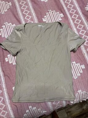 aerie Scoop Neck Short Sleeve Top in Taupe